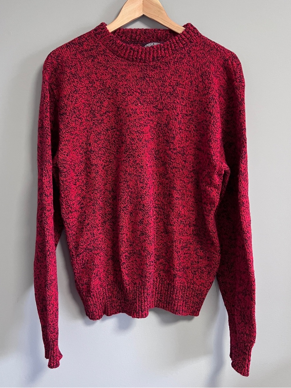 Vintage Wool Nylon Marled Knit Crewneck Sweater Red Large